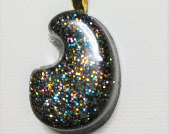 Resin Moon Pendant Dark Rainbow Resin Necklace Gold Bail Gold Ball Chain