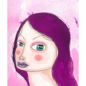 Mixed Media Art Print Purple Haired Goddess Mixed Media Fine Art Blue Eyes Purple Hair Small Art