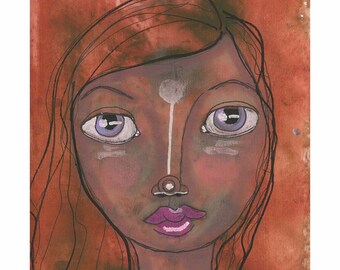 Mixed Media Art Print Brown Goddess Mixed Media Fine Art Brown Eyes Brown Hair Small Art African American Art