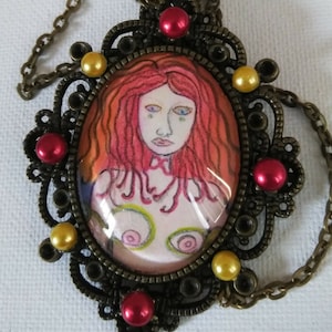 Testa Rossa Donna Dea Amore Cameo Collana Originale Art Gioielli Cameo Ciomo Collana Medusa Capelli