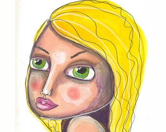 Mixed Media Art Print Blonde Haired Goddess Mixed Media Fine Art Green Eyes Blonde Hair Small Art