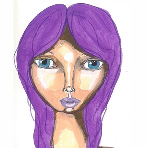Mixed Media Art Print Purple Haired Goddess Mixed Media Fine Art Blue Eyes Purple Hair Small Art