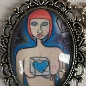 Donna con blu cuore d'arte cameo collana originale arte gioielli Cameo collana a sospensione