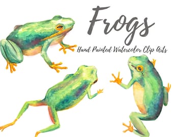 Frog Watercolor ClipArts Tropical Scrapbook Digital File Download Wedding Invitation Summer Party Rain Forest Printable