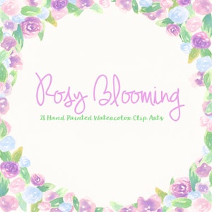 Rose Floral aquarelle ClipArts scrapbooking numérique fichiers téléchargement faire-part de mariage fleurs feuilles Violet mauve rose bébé bleu imprimable image 1
