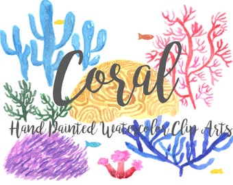 Coral Watercolor Clipart Beach Summer Party Digital File fishes Download decoration digital kids birthday invitation ocean sea
