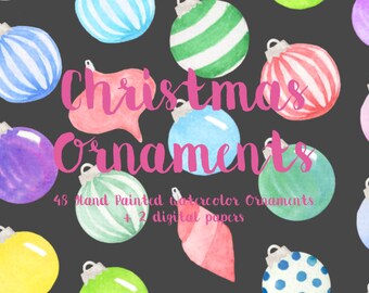 Christmas Ornaments Silver Cap Watercolor Clip Arts Digital Files Party Holiday Download printable Xmas ball digital papers pattern
