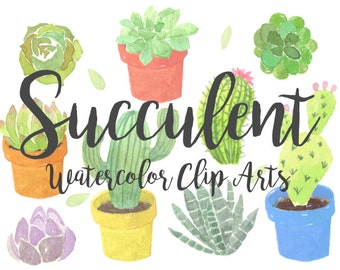 Cactus Succulent Watercolor Clipart Scrapbooking Digital Files Garden Party Wedding Invitation Printable Download Floral leaf plants Branch