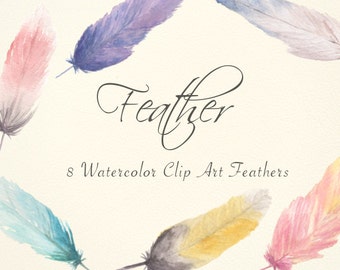 Feather Watercolor Clip Arts Scrapbooking Digital Files Wedding Invitation Printable Download