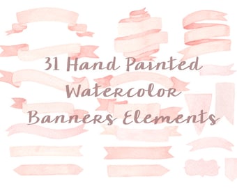 Pink Banner Watercolor Clip Arts Scrapbooking Border Ribbon Wedding Invitation Baby Shower Birthday Party Nursery Clipart Download printable