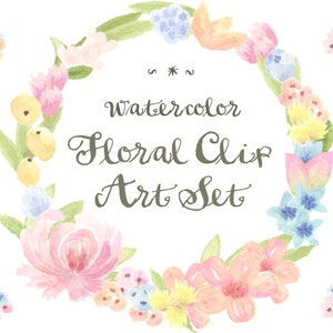 Floral Watercolor ClipArts Scrapbook Digital File Download Wedding Invitation Wreath Pink Purple Leaves Leaves Flowers Printable Blue yellow