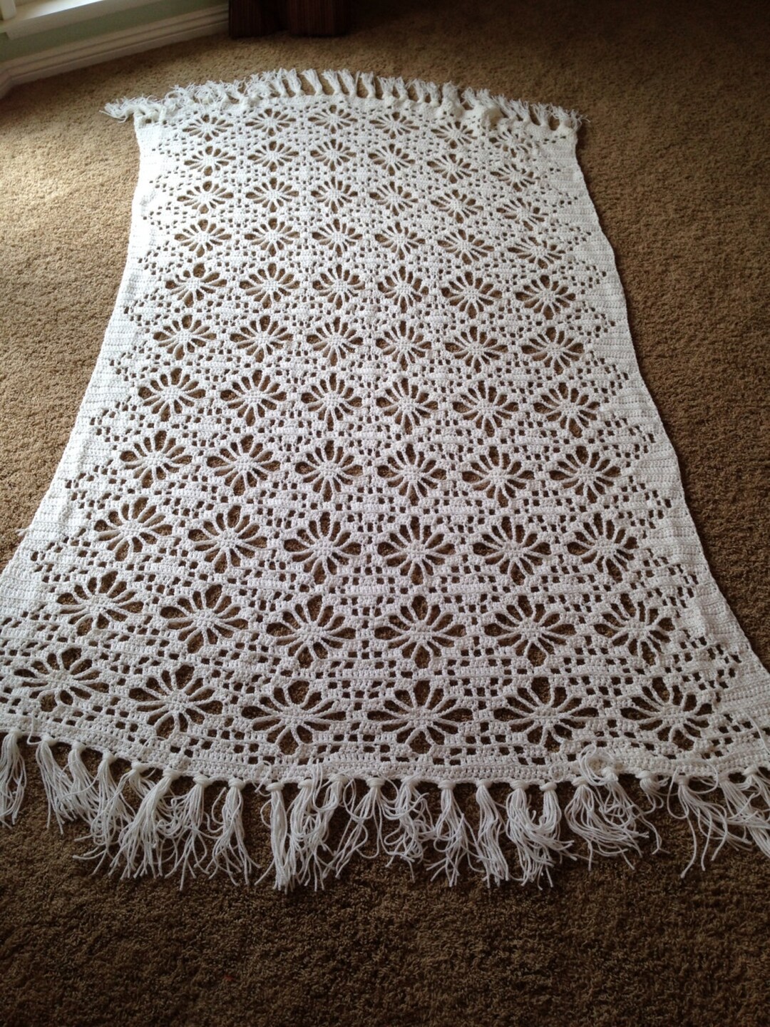 Lacy White Crocheted Afghan, White Afghan, Crochet Blanket, Gift for Mother's Day, Grandma Gift