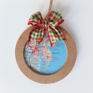 Map Ornament, Travel Keepsake Ornament, Housewarming Gift, Moving Gift, Travel Ornament, Gift for College Student, Custom Travel Ornament