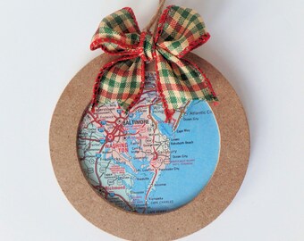Map Ornament, Travel Keepsake Ornament, Housewarming Gift, Moving Gift, Travel Ornament, Gift for College Student, Custom Travel Ornament