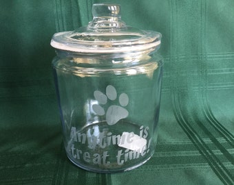 Pet Treat Jar, Etched Glass Dog Treat Jar, Jar for Dog Treats, Pet Gift, Gift for Pet Lover, Gift for Dog Owner, Glass Dog Treat Jar, Modern