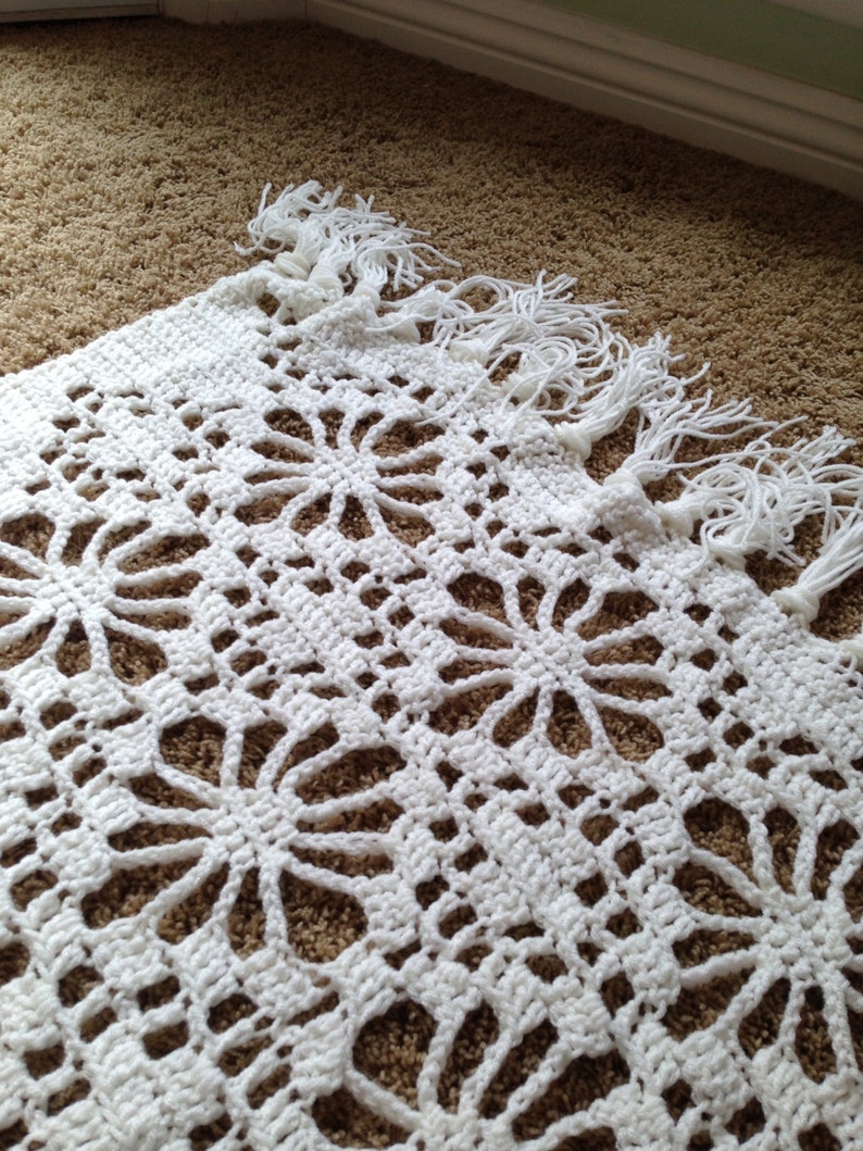 Lacy White Crocheted Afghan White Afghan Crochet Blanket Etsy