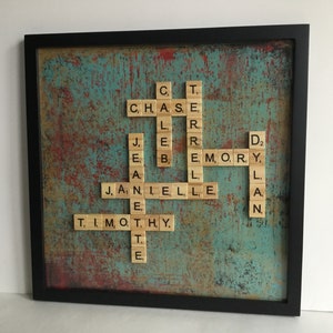 Mots croisés familiaux de Scrabble personnalisés, cadeau familial personnalisé encadré