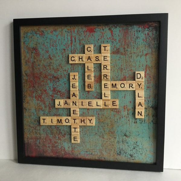 Scrabble Family Crossword, Framed Family Crossword, Grandparent Gift, Family Crossword Puzzle with Scrabble Tiles, 12” Square Crossword