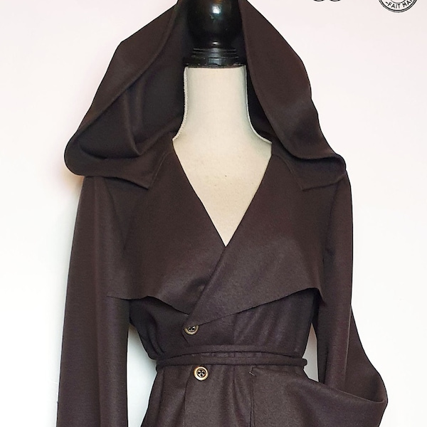 longue veste Salem marron laine steampunk, manteau manches longues larges boho,  ethnic, robe laçage, vêtement femme, medieval lutin