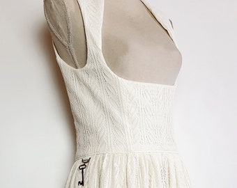 Long off-white bohemian lace dress under steampunk bust (sold without the top), summer wedding ceremony style