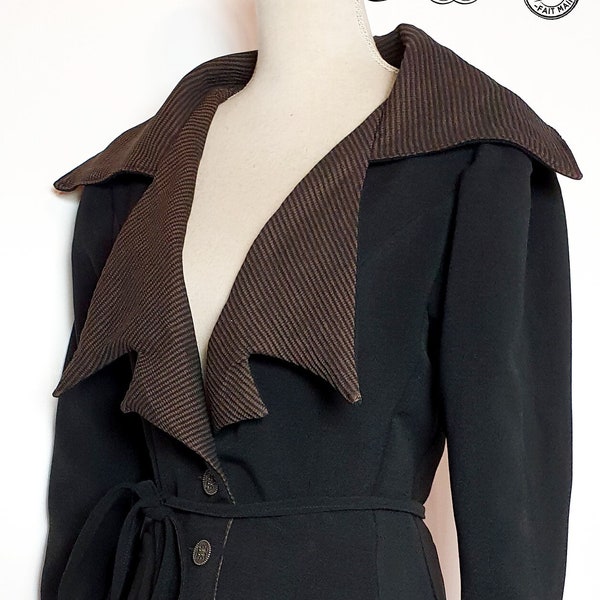 Manteau, veste longue steampunk noir/marron feu follet, vetement femme, medieval ethnique boheme