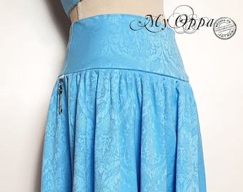 Extra long blue princess baroque pattern skirt, women's dance clothing, ethnic bohemian summer wedding ceremony