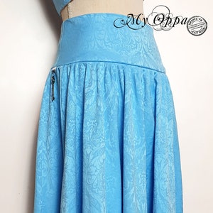 Extra long blue princess baroque pattern skirt, women's dance clothing, ethnic bohemian summer wedding ceremony image 1