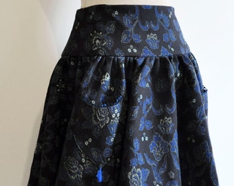 Jupe double face poésie bleue noire T.40, vêtement femme boheme victorien retro, cérémonie mariage