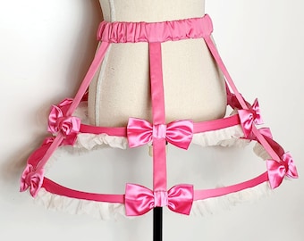 Fuchsia pink crinoline with 12 burlesque bows, petticoat accessory, lolita show, hoops, princess petticoat, Victorian wedding skirt cage bow