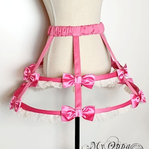 Fuchsia pink crinoline with 12 burlesque bows, petticoat accessory, lolita show, hoops, princess petticoat, Victorian wedding skirt cage bow