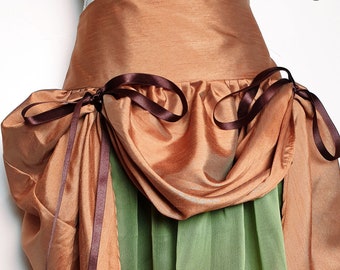 Bohemian orange/green double-sided skirt, medieval women's clothing, ethnic dance show skirt