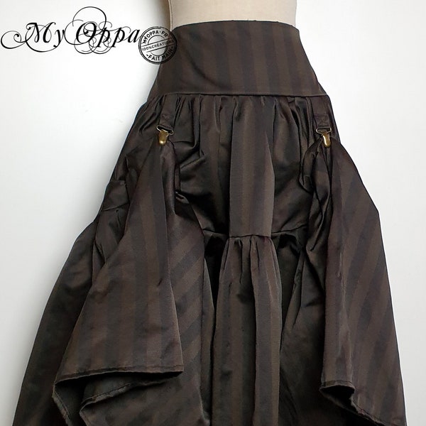 Jupe rayée steampunk longue Marron, vêtement femme mariage cérémonie, medieval gothique avec pinces cavalière