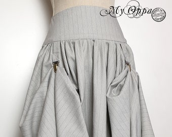 Long striped retro gray/black style skirt with steampunk clips, women's tennis clothing, wedding, ceremony