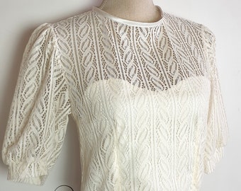 Short off-white lace bohemian steampunk top, women's clothing, wedding ceremony element, short sleeves