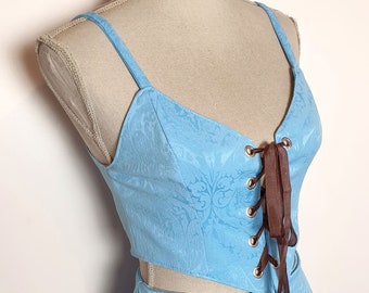 Baroque blue short top lacing princess wedding, bohemian top medieval straps, summer bra