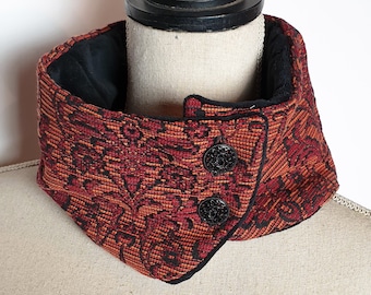 Tour de cou baroque rouge et noir snood, col chaud, accessoire steampunk élégant, écharpe foulard victorien