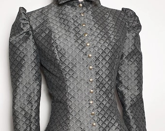 Grey steampunk jacket Victorian style classic costume, women's clothing, wedding ceremony