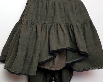 Khaki Boho feather double-sided skirt, bohemian steampunk, ethnic dance women's clothing, flying, asymmetrical medieval
