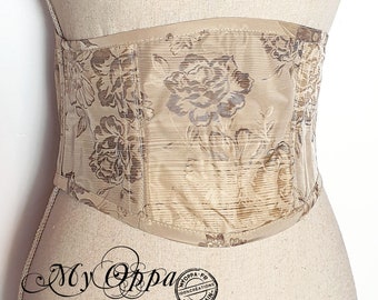 Beige flower boho underbust , steel whale belt corset, back lacing, women's clothing, Victorian, wedding ceremony