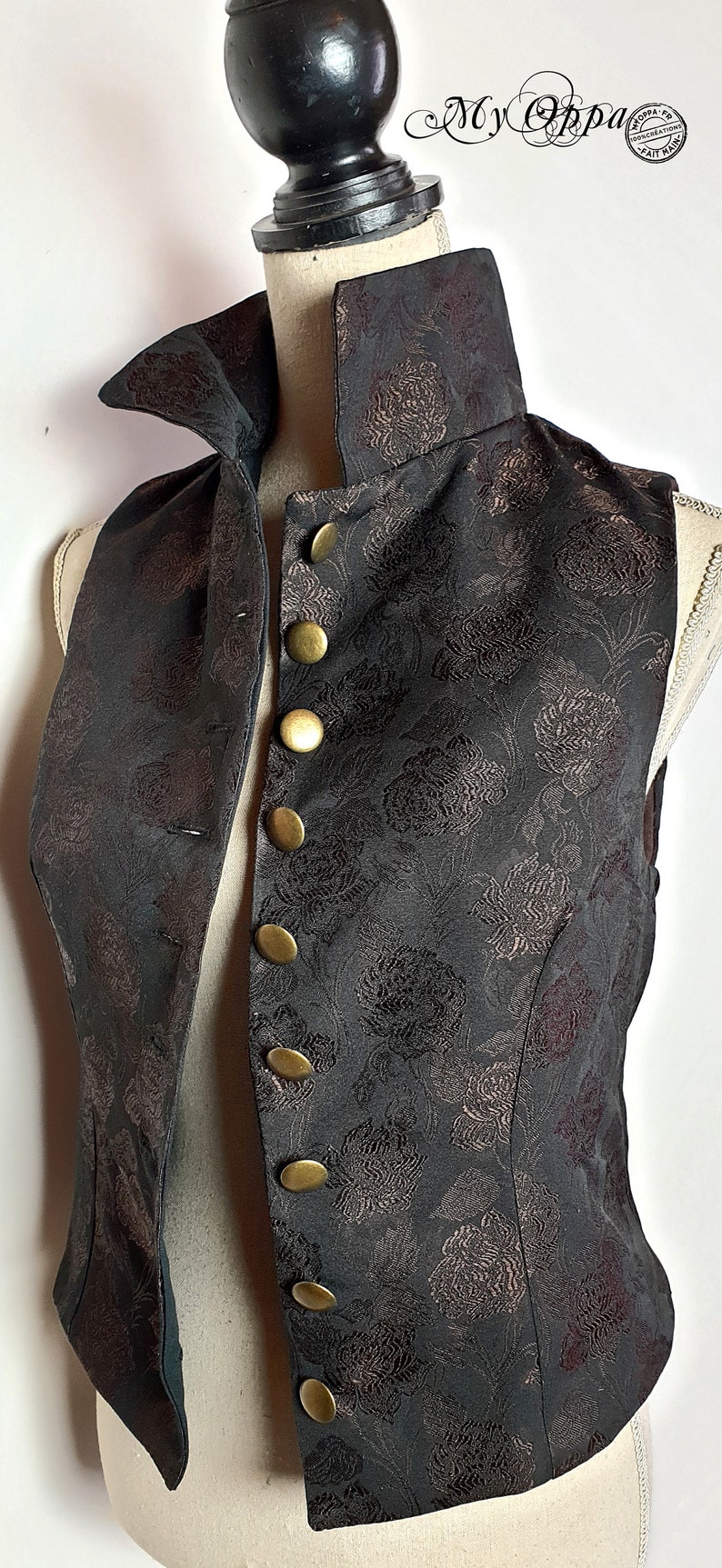 Gilet steampunk cavalière noir/cuivre vêtement femme veston avec boutonnage , veste Mariage cérémonie image 5