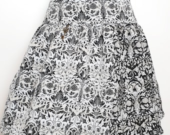 Short black and white patchwork skirt, women's clothing in baroque fabric