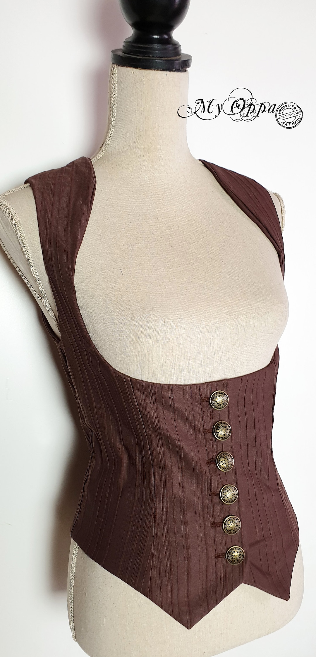 Brown Suede Sleeveless Steampunk Vest With Lacing
