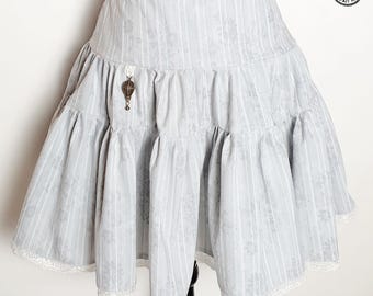 Simple blue/grey/white steampunk short skirt, white lace, women's wedding ceremony clothing, medieval bohemian