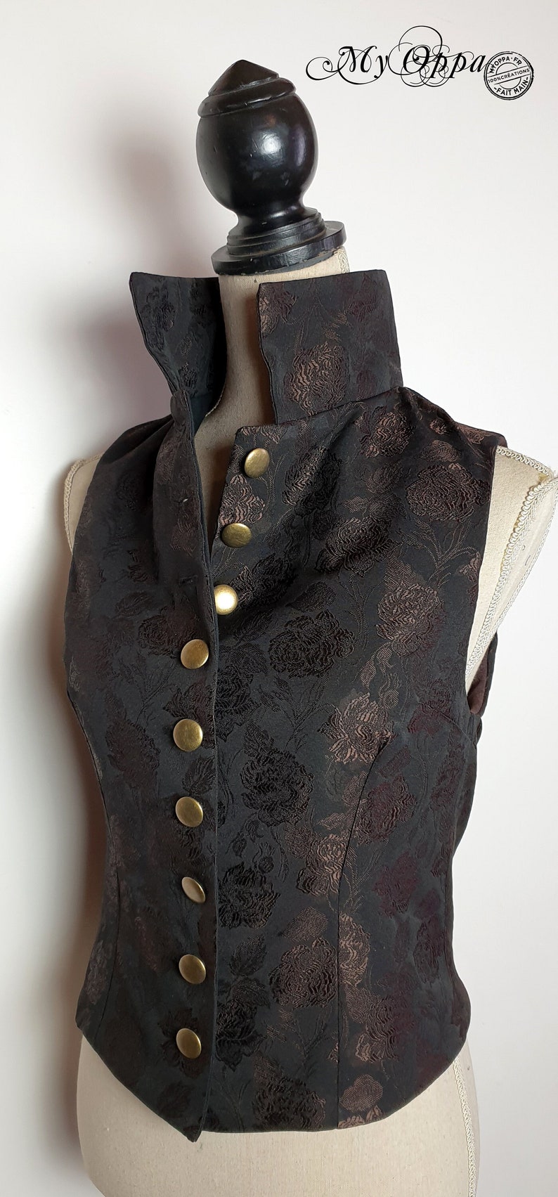 Gilet steampunk cavalière noir/cuivre vêtement femme veston avec boutonnage , veste Mariage cérémonie image 1