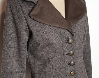 steampunk brown black retro prince of wales wool jacket, women's clothing, wedding ceremony