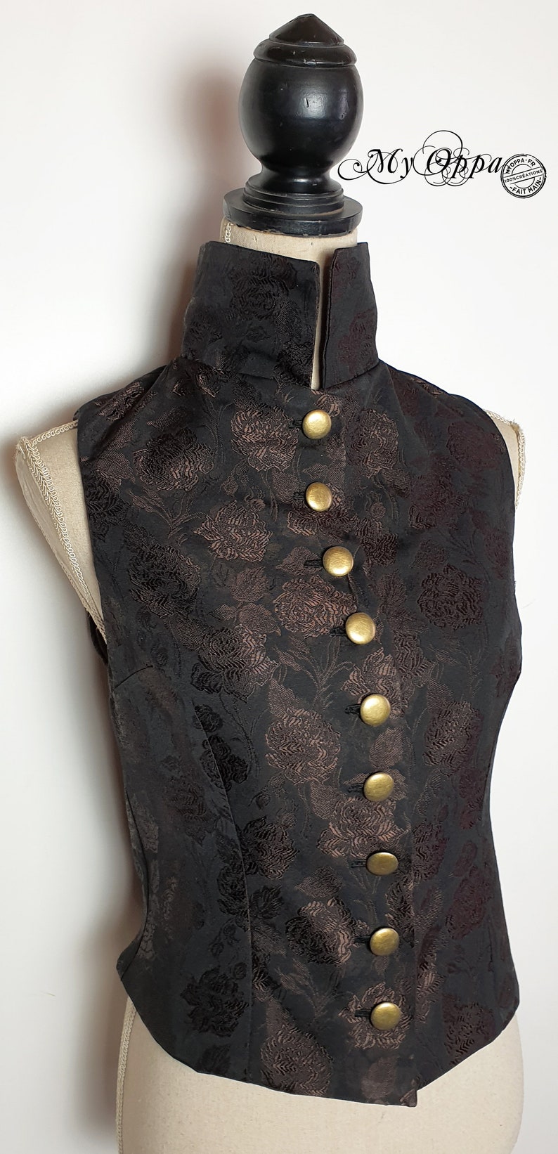 Gilet steampunk cavalière noir/cuivre vêtement femme veston avec boutonnage , veste Mariage cérémonie image 2