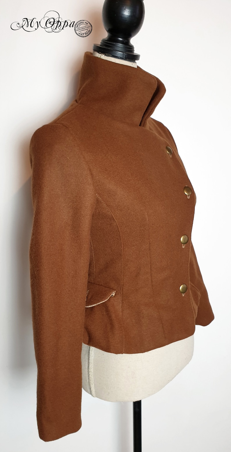 Veste retro laine camel marron steampunk, avec boutons, vêtement femme cavalière amazone, élégant style pin up vintage image 3