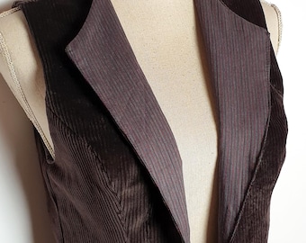 Elegante chaleco largo de pana estilo steampunk en color marrón chocolate oscuro con cierre de gancho, talla M, ropa de mujer, disfraz para LARP, boda/ceremonia.
