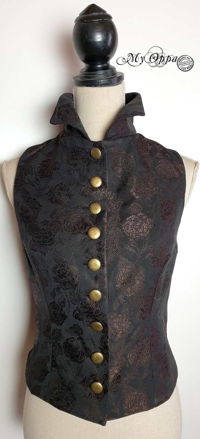 Gilet steampunk cavalière noir/cuivre vêtement femme veston avec boutonnage , veste Mariage cérémonie image 4