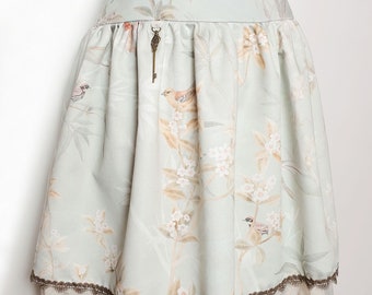 Mid-length skirt mori poetry birds, bohemian boho women's clothing, wedding ceremony